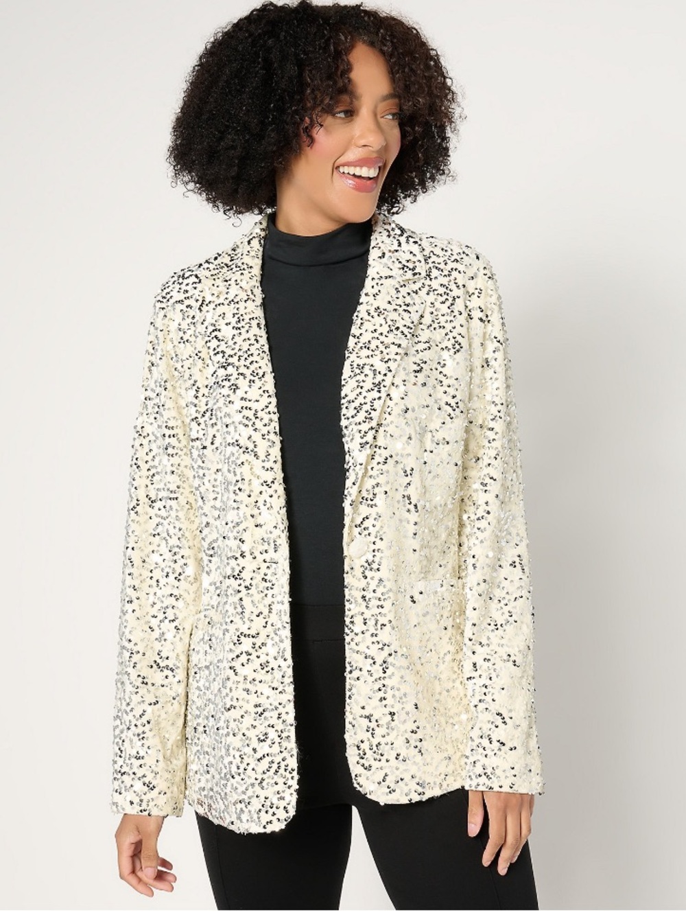 Joan Rivers Velvet Knit Sequin Blazer - Ivory - L and XL - Both NWT Never Worn